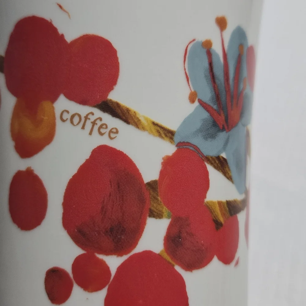 Starbucks Coffee Bean Blue Flowers Red Coffee Beans Floral Coffee Cup 12oz Mug